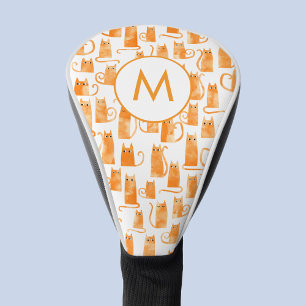 Funda Para Palo De Golf Monograma acuarela de gato naranja jengibre