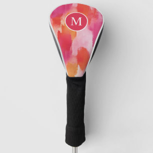 Funda Para Palo De Golf Monograma Acuarela Rosa Naranja Abstracto