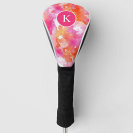 Funda Para Palo De Golf Monograma Acuarela Rosa Naranja Abstracto