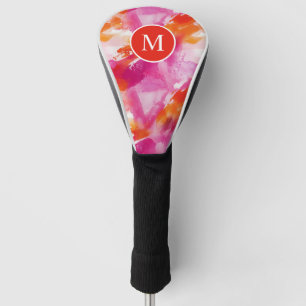Funda Para Palo De Golf Monograma Acuarela Rosa Naranja Abstracto
