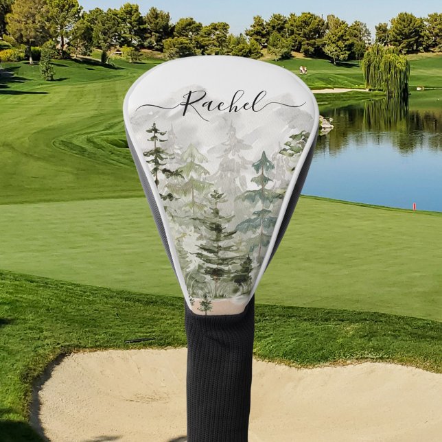 Funda Para Palo De Golf Monograma acuarela Selva de Pino Verde sobre la mo (In situ)