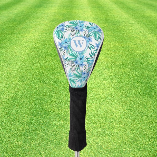 Funda Para Palo De Golf Monograma Azul Floral Tropical Botánico (Subido por el creador)
