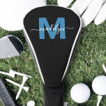 Funda Para Palo De Golf Monograma Azul Personalizado<br><div class="desc">Crea tu propia cubierta para cabeza de palo de golf personalizada con iniciales y monograma. Esta elegante cubierta para cabeza de palo de golf aporta elegancia al campo de golf con un diseño de monograma único, que presenta una inicial azul en negrita combinada con un nombre en letra cursiva blanca...</div>