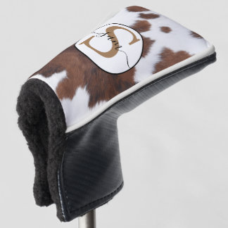 Funda Para Palo De Golf Monograma blanco marrón piel de vaca