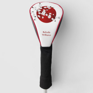 Funda Para Palo De Golf Monograma blanco negro rojo de flor de cerezo de s