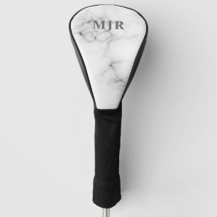 Funda Para Palo De Golf Monograma blanco y negro del mármol el