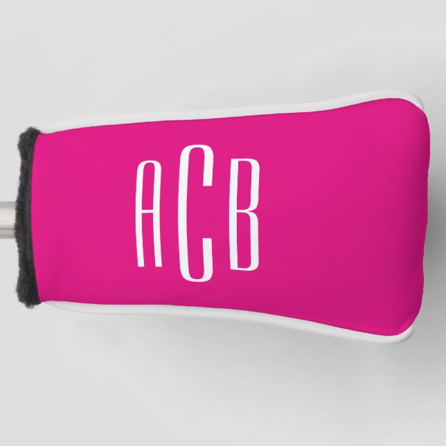 Funda Para Palo De Golf Monograma blanco y rosado simple de tres letras (Anverso)