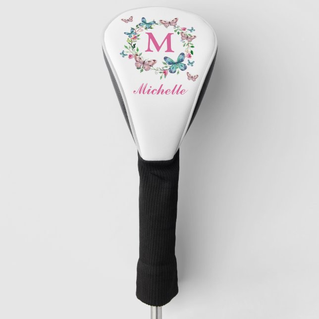 Funda Para Palo De Golf Monograma Bonito Mariposa Floral (Anverso)
