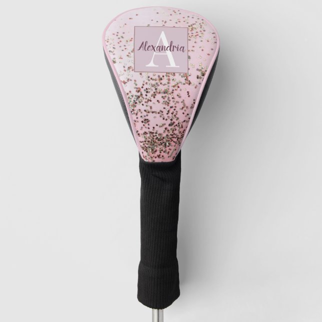 Funda Para Palo De Golf Monograma Champagne Confetti Rosa (Anverso)