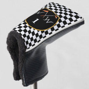 Funda Para Palo De Golf Monograma Clásico de Cuadros en Blanco y Negro