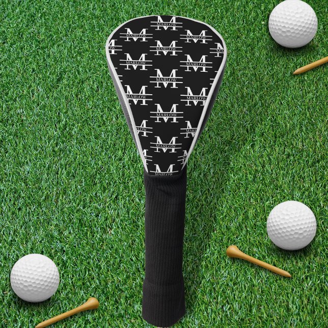 Funda Para Palo De Golf Monograma Clásico Elegante Mínimo Negro y Blanco (Subido por el creador)