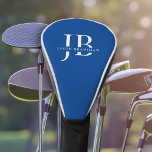 Funda Para Palo De Golf Monograma clásico elegante y nombre azul<br><div class="desc">Un estilo clásico en blanco y azul deportivo,  esta cubierta de cabeza de golf es un regalo maravilloso para ti mismo. Tiene grandes iniciales de monograma para personalizar con sus iniciales deseadas y también el nombre escrito en la elegante cara de tipo serif.</div>