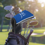 Funda Para Palo De Golf Monograma clásico elegante y nombre azul<br><div class="desc">Un estilo clásico en blanco y azul deportivo,  esta cubierta de putter de golf es un regalo maravilloso o un regalo para ti mismo. Tiene grandes iniciales de monograma para personalizar con sus iniciales deseadas y también el nombre escrito en la elegante cara de tipo serif.</div>