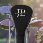 Funda Para Palo De Golf Monograma clásico elegante y nombre negro<br><div class="desc">Esta cubierta de cabeza de golf,  de color negro y marfil beige clásico,  es un regalo maravilloso o un regalo para ti mismo. Tiene grandes iniciales de monograma para personalizar con sus iniciales deseadas y también el nombre escrito en la elegante cara de tipo serif.</div>