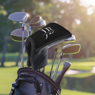 Funda Para Palo De Golf Monograma clásico elegante y nombre negro