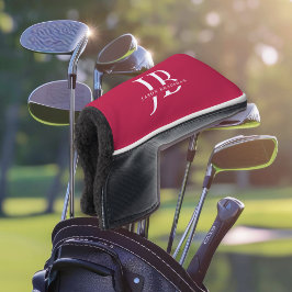 Funda Para Palo De Golf Monograma clásico moderno y nombre rojo
