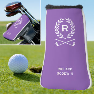 Funda Para Palo De Golf Monograma clásico personalizado apodo putter púrpu