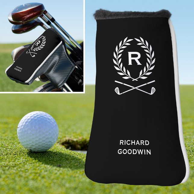 Funda Para Palo De Golf Monograma clásico personalizado Nombre negro (Subido por el creador)