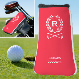 Funda Para Palo De Golf Monograma clásico personalizado Nombre rojo