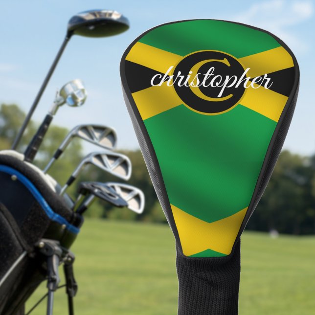 Funda Para Palo De Golf Monograma con nombre de bandera jamaiquina (Jamaican Flag Name Monogram Golf Head Cover
)