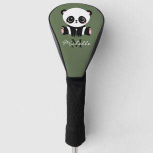 Funda Para Palo De Golf Monograma Cute Panda Nombre Personalizado Verde