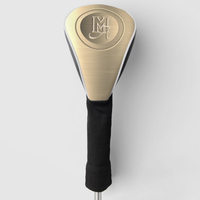 Funda Para Palo De Golf Monograma de acero metálico de oro grabado (Anverso)