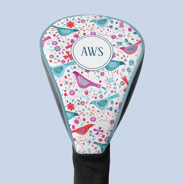 Funda Para Palo De Golf Monograma de agua de pájaro (Watercolor bird art monogram initials custom personalized golf head cover)