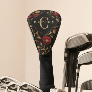 Funda Para Palo De Golf Monograma de amapola roja dorada de William Morris