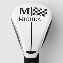 Funda Para Palo De Golf Monograma de bandera a cuadros negra