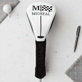 Funda Para Palo De Golf Monograma de bandera a cuadros negra