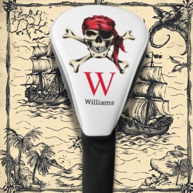 Funda Para Palo De Golf Monograma de Calavera Pirata   (Protect your clubs in style with a Pirate Skull Monogram Golf Head Cover)