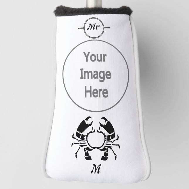 Funda Para Palo De Golf Monograma de cangrejo al estilo del esténcil negro (Girar 90)
