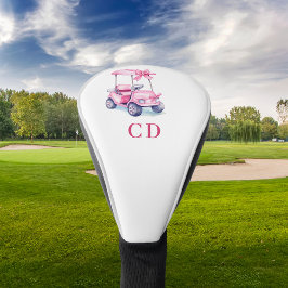 Funda Para Palo De Golf Monograma de carrito rosa