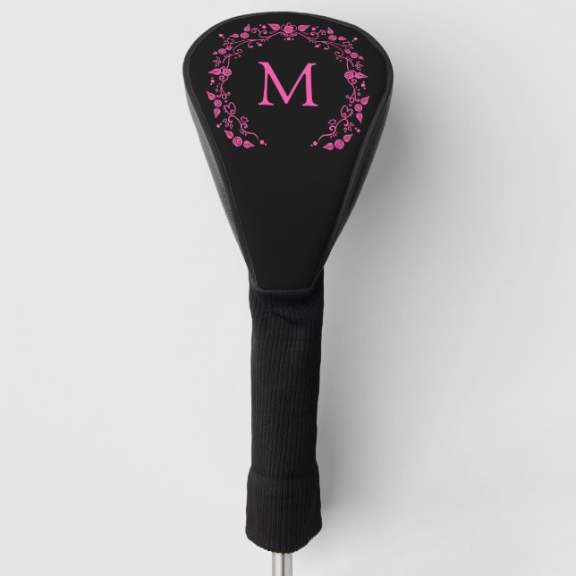Funda Para Palo De Golf Monograma de chica rosa (Anverso)