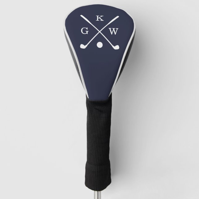 Funda Para Palo De Golf Monograma de clubes de golf azul de la Marina (Anverso)