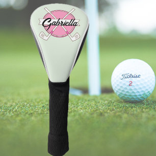 Funda Para Palo De Golf Monograma de clubes de golf personalizados rosados