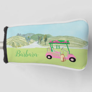 Funda Para Palo De Golf Monograma de clubes de recortes de carros rosados