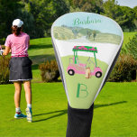 Funda Para Palo De Golf Monograma de clubes de recortes de carros rosados<br><div class="desc">Un toque de encanto al golf para la dama - amiga en tu vida, que se divertirá con esta - un carrito de golf para el amante del golf al que le gusta jugar con estilo - o simplemente le encanta jugar - personalizado con nombre y monograma - Golf Gal...</div>