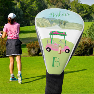 Funda Para Palo De Golf Monograma de clubes de recortes de carros rosados