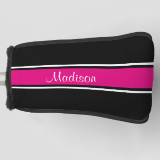 Funda Para Palo De Golf Monograma de código de script negro de banda rosa 