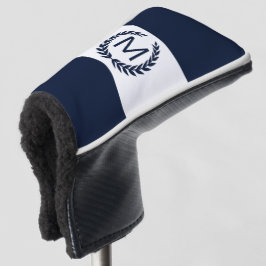 Funda Para Palo De Golf Monograma de corona blanca y marina personalizada