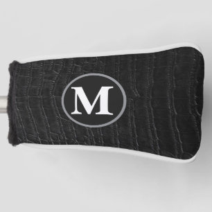Funda Para Palo De Golf Monograma de cuero de cocodrilo caimán negro falso