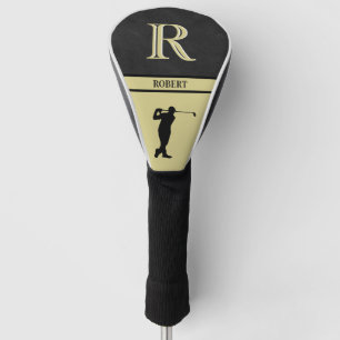 Funda Para Palo De Golf Monograma de dos colores de textura de cuero negro