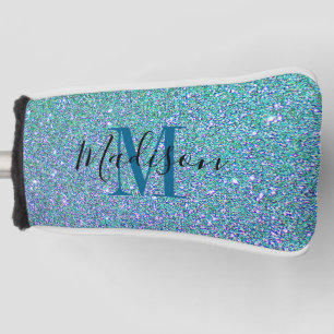 Funda Para Palo De Golf Monograma de espárragos del Purpurina azul Verde