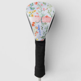 Funda Para Palo De Golf Monograma de flor silvestre de primavera colorida