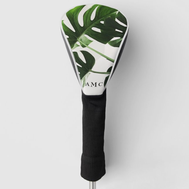 Funda Para Palo De Golf Monograma de follaje tropical (Anverso)