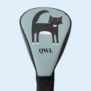 Funda Para Palo De Golf Monograma de gato negro y blanco