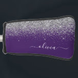 Funda Para Palo De Golf Monograma de Girly Glam Purpurina de Plata Púrpura<br><div class="desc">Cubierta del putter de golf Silver y Purple Sparkle Purpurina Script Monograma Nombre. Esto hace que el dulce perfecto cumpleaños 16,  boda,  ducha de novia,  aniversario,  ducha de bebé o fiesta de soltera sea regalo para alguien que ama el lujo glam y los estilos de moda.</div>