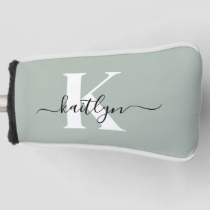 Funda Para Palo De Golf Monograma de guión de color verde sabio moderno