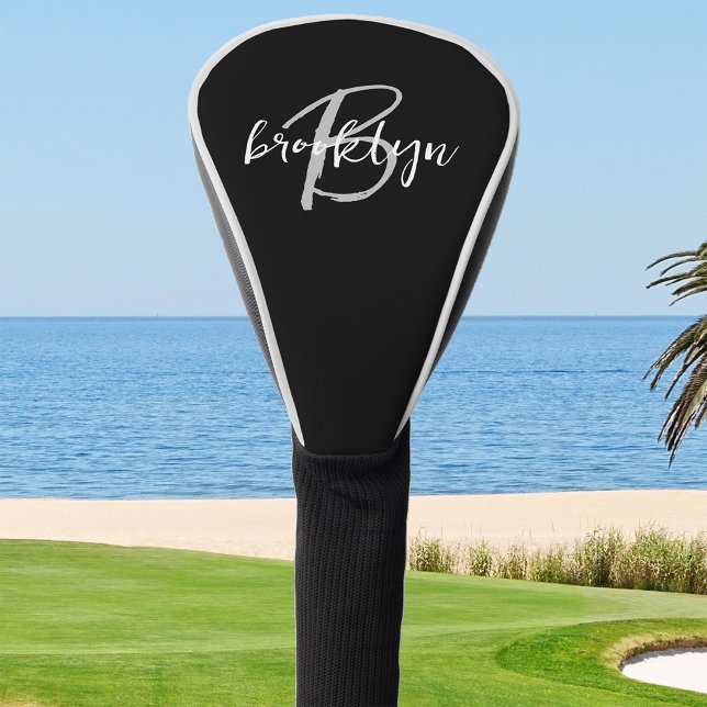 Funda Para Palo De Golf Monograma de guión moderno Gris blanco negro (Subido por el creador)